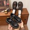 Large Size Platform British Style Lace-up Small Leather Shoes Round Head Thick Heel Autumn Retro Muffin Single Shoes Women
