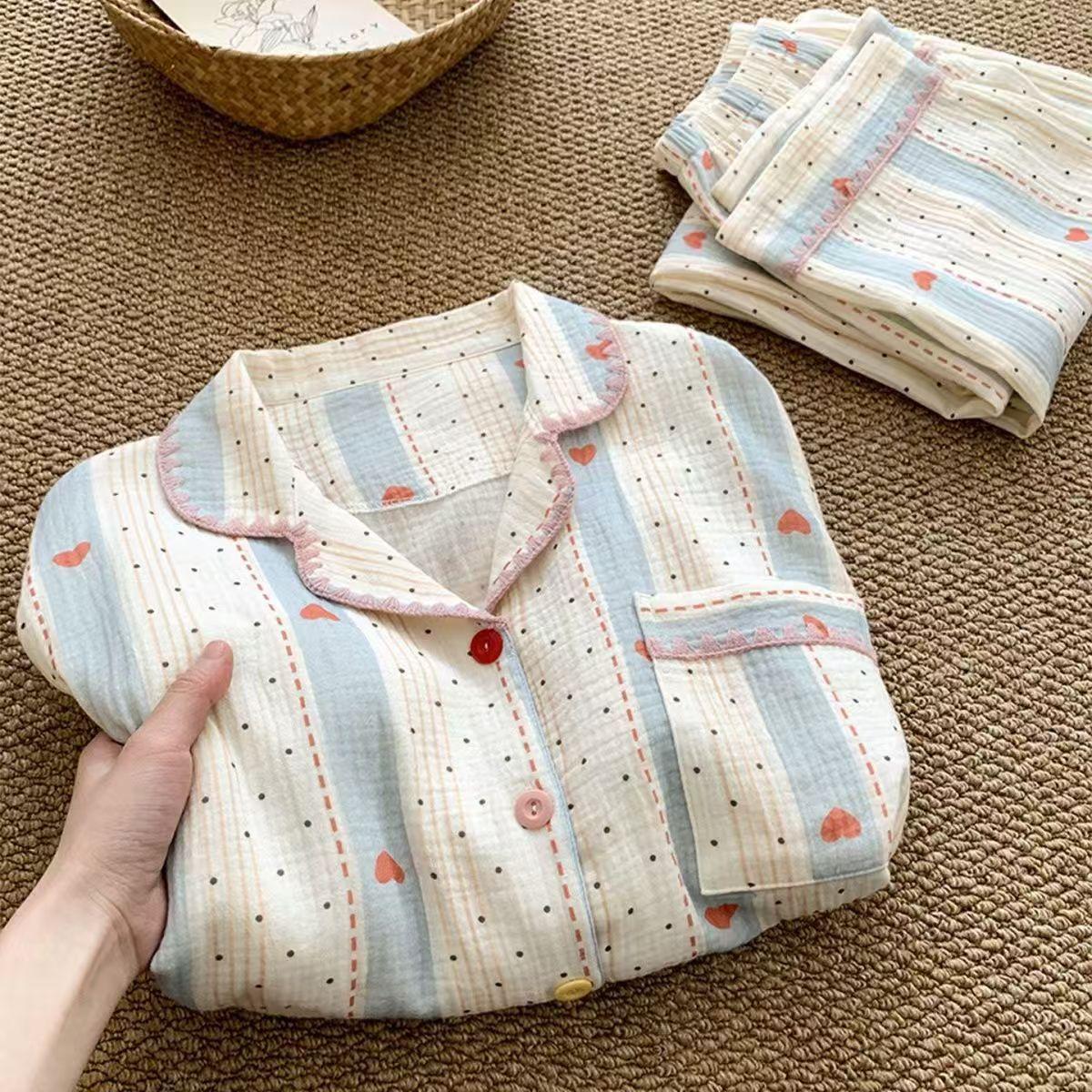 

Korean ins style striped love pajamas women s spring and autumn long-sleeved trousers two-piece Internet celebrity girls loungewear XXL