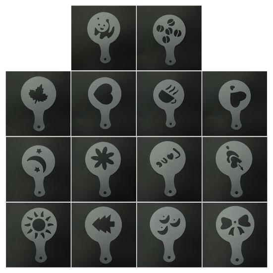 Juego de 16 Piezas de Moldes para Arte Latte de Café con Mango Antideslizante Plantilla Espesada para Arte Latte para Capuchino Chocolate Caliente Decoración de Pasteles Fácil de Limpiar Regalo para Barista