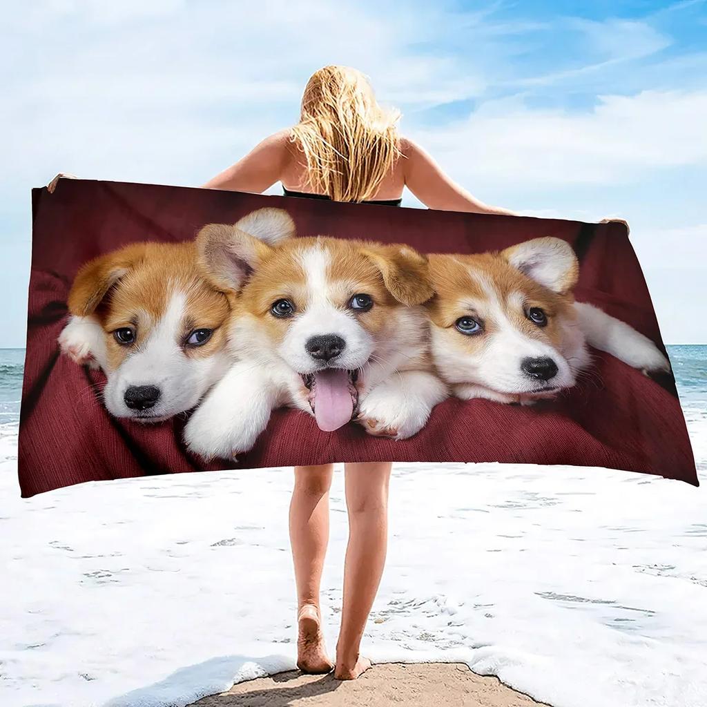 Cute Corgi Beach Towel, Corgi Gifts for Corgi Lovers, Kids Beach Towel, Soft Absorbent and Quick Dry Microfiber Bath Towel