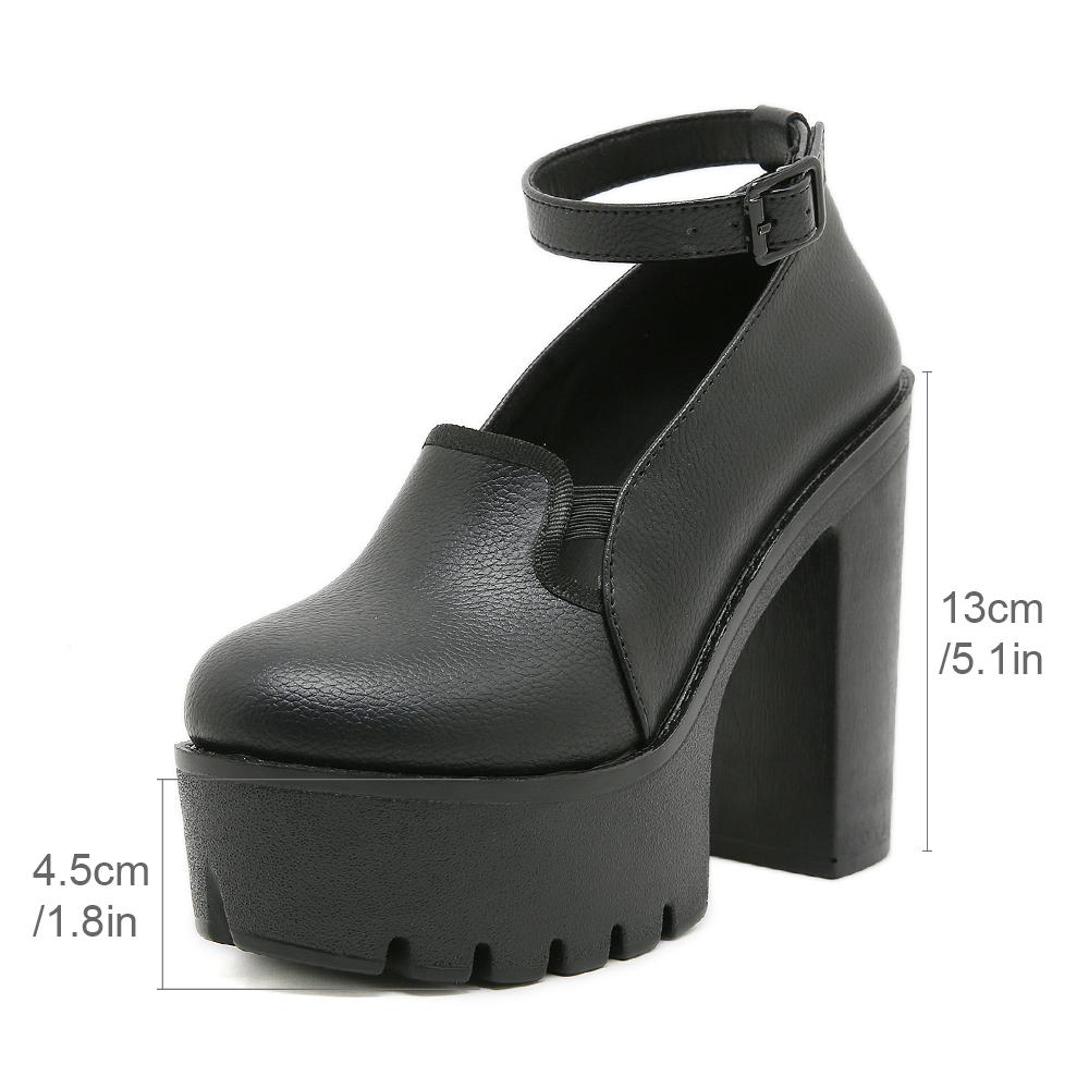 Gdgydh Czarne Mary Jane na platformie dla kobiet z klamrą Buty na wysokim obcasie Wygodne buty klubowe Obcasy blokowe Pasek na kostce
