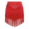 Womens Salsa Dance Costume Elastic Waist Tiered Tassel Skirt Latin Performance Competition Outfit Party Wear