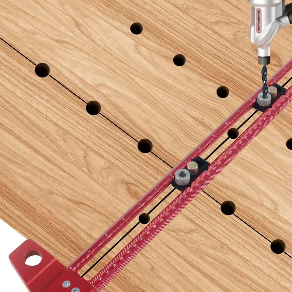 zmart 2-in-1 Drill Positioning and Scoring Ruler, Aluminum Alloy Multipurpose Dowel Jig with 68-10mm Drill Sleeves and Activity Blocks
