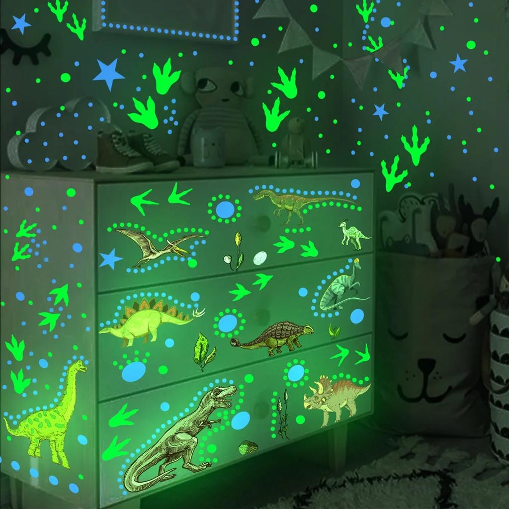 Luminous Cartoon Dinosaur Wall Stickers Glow in the Dark Dinosaur Decals for Baby Kids Rooms Bedroom Wall Decoration Wallpaper