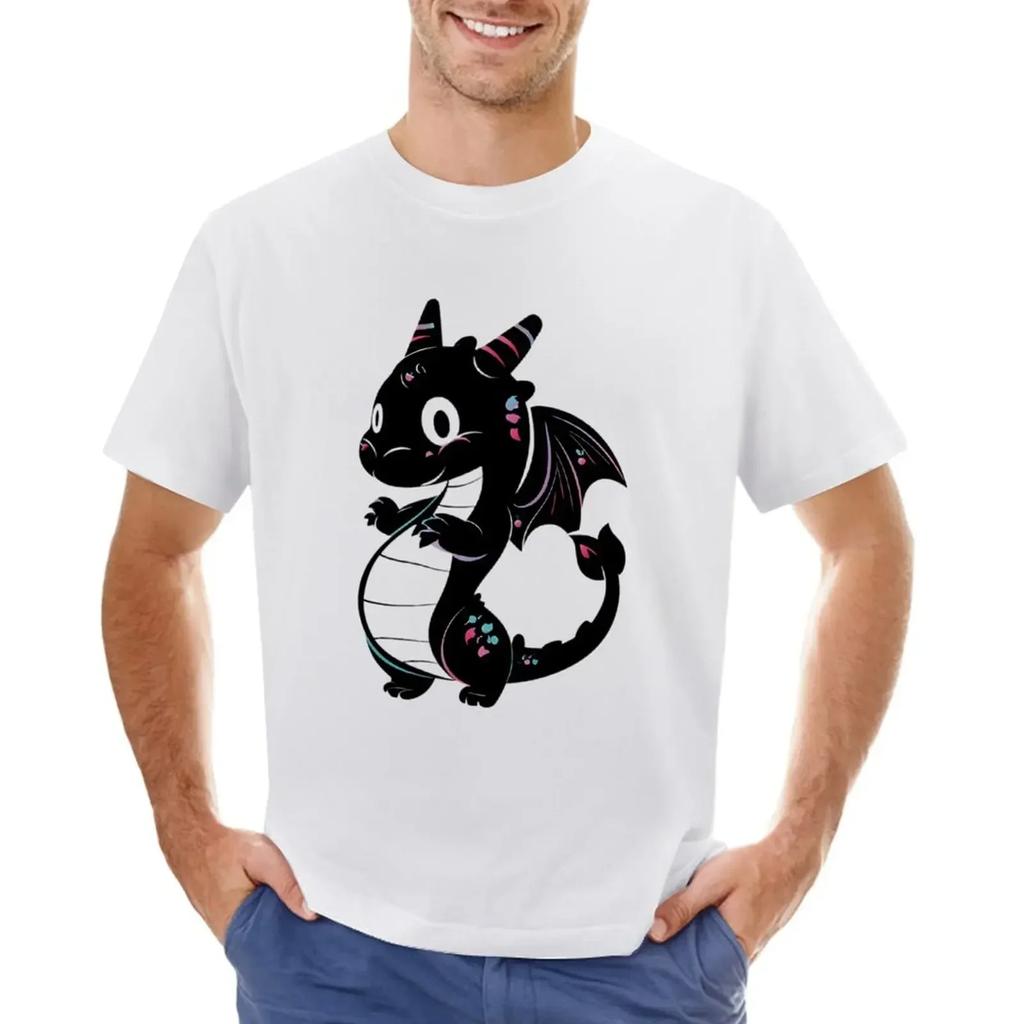 Cute Monochrome Dragon Illustration T-shirt tees vintage clothes funny t shirts for men
