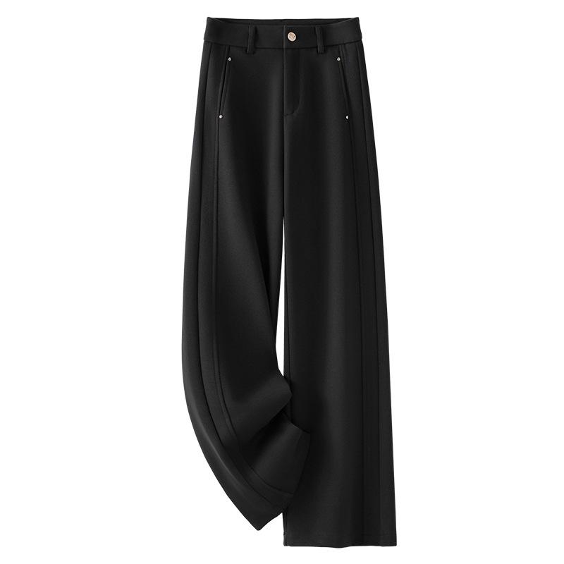 Women's Khaki High-Waisted Wool Wide-Leg Trousers - New 2024 Autumn/Winter Collection