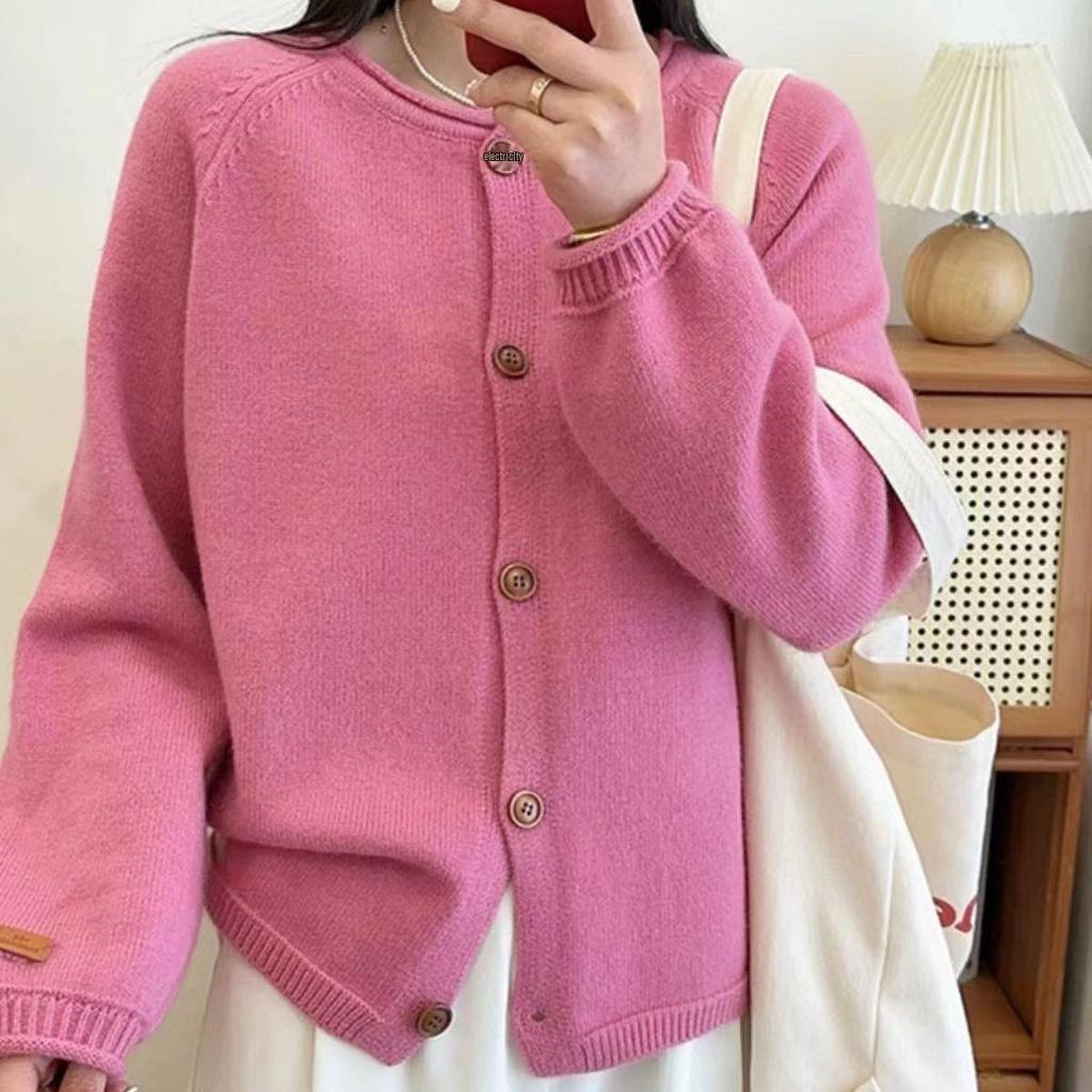 Dam 2025 Höst/Vinter Lösstickad Rundhalsad Tröjjacka - Förtjockad, Moderiktig, Bekväm Stil Kofta.