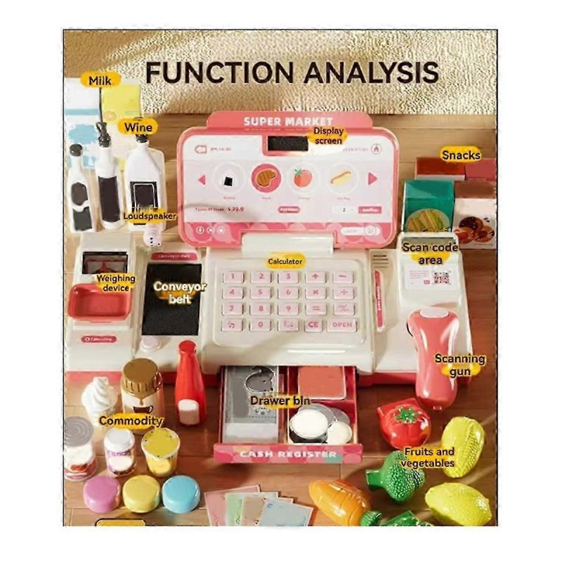 Brinquedo de Reconhecimento de Compras de Caixa Registradora de Supermercado para Crianças Rosa