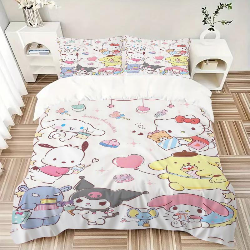 3pcs Sanrio Characters Pom Pom Purin Pochacco Print Bedding Set (1 Cover + 2 Pillowcases, Without Inserts),  Soft and Comfortable W092