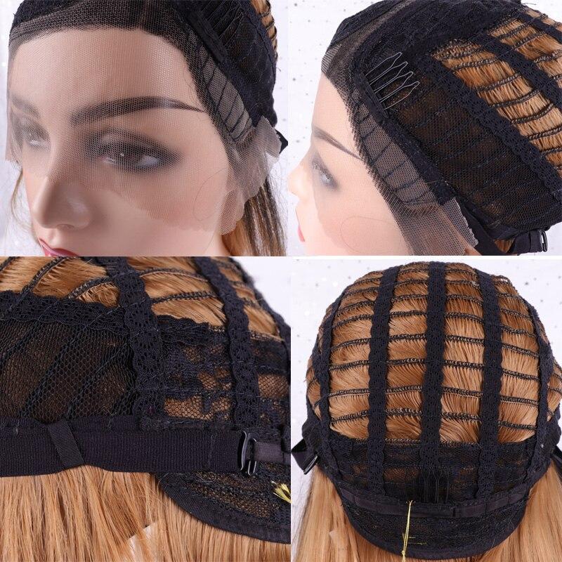 LISI HAIR Perucă sintetică din față cu dantelă Ombre Brown Perucă naturală cu lungime de undă, potrivită pentru femei de culoare, rezistentă la căldură