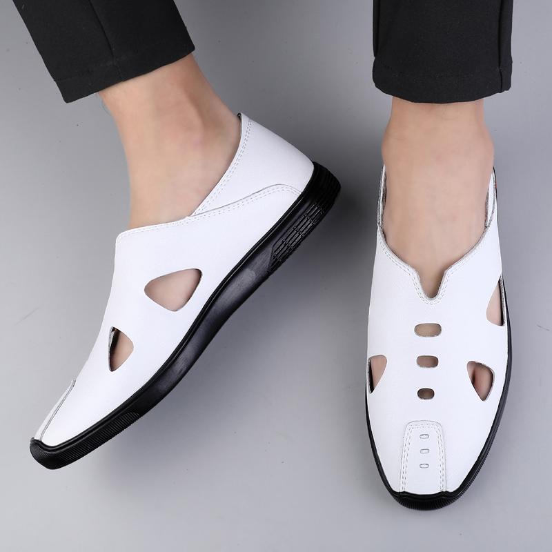 2025 Hot Selling Items Men Sandals Summer Soft Leather Classic Retro Style Roman Flat Slippers Beach Closed Toe Handmade Sandals