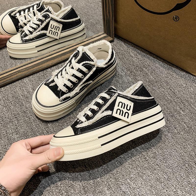 Baotou board shoes women's summer outer wear student versatile canvas shoes without heel lazy board shoes platform ins beggar