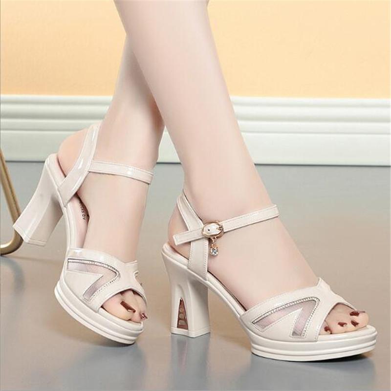Women Thick Heeled Sandals Sexy High Heels Platform Sandals Women Open Toe Crystal Buckle Pumps Wedding Shoes