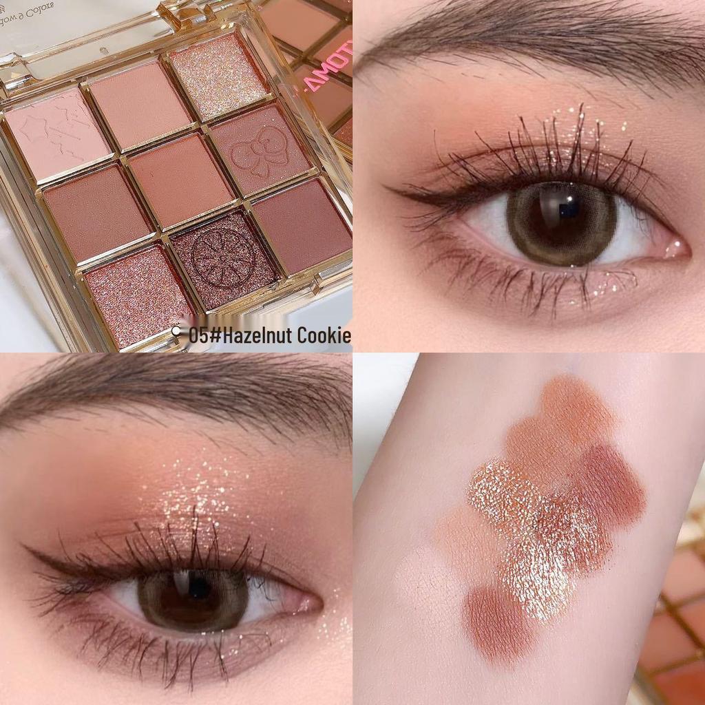 Nine-Color Earth Tones Eyeshadow Palette - Smoky, Matte, Shimmer, Milk Tea, Fine Glitter.