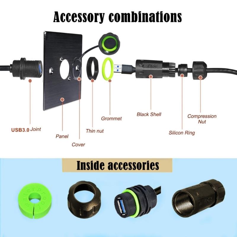 Industrial USB3.0 Male To Female Panel Mount Cable Nylon Housing Highly Temperature Resistant 5Gbps Syncing 100cM Cable