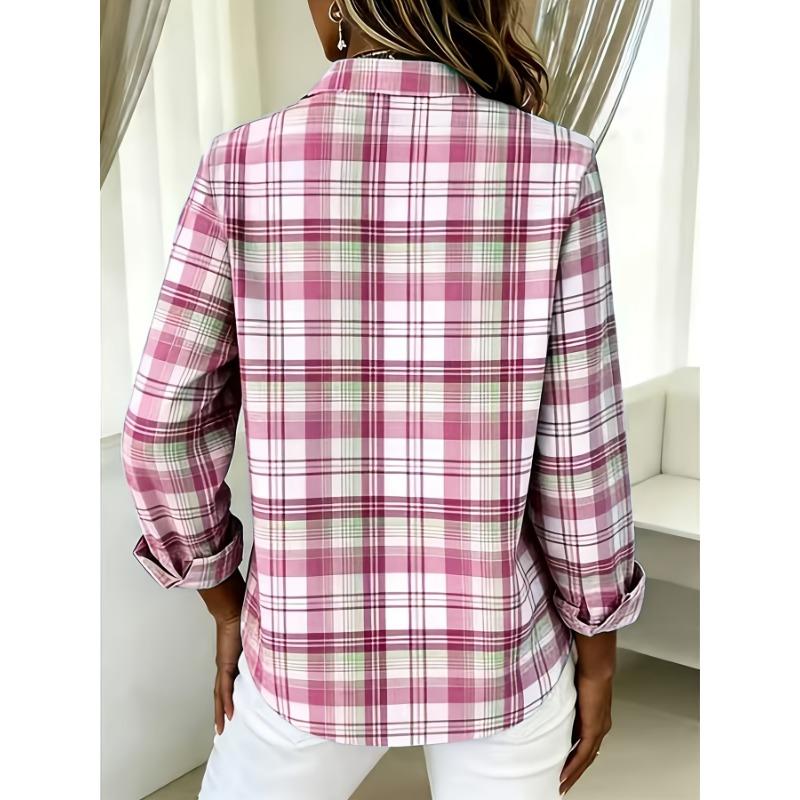 Plus Size, Plus-size Fashion Long-sleeve Lapel Casual Plaid Print Shirt