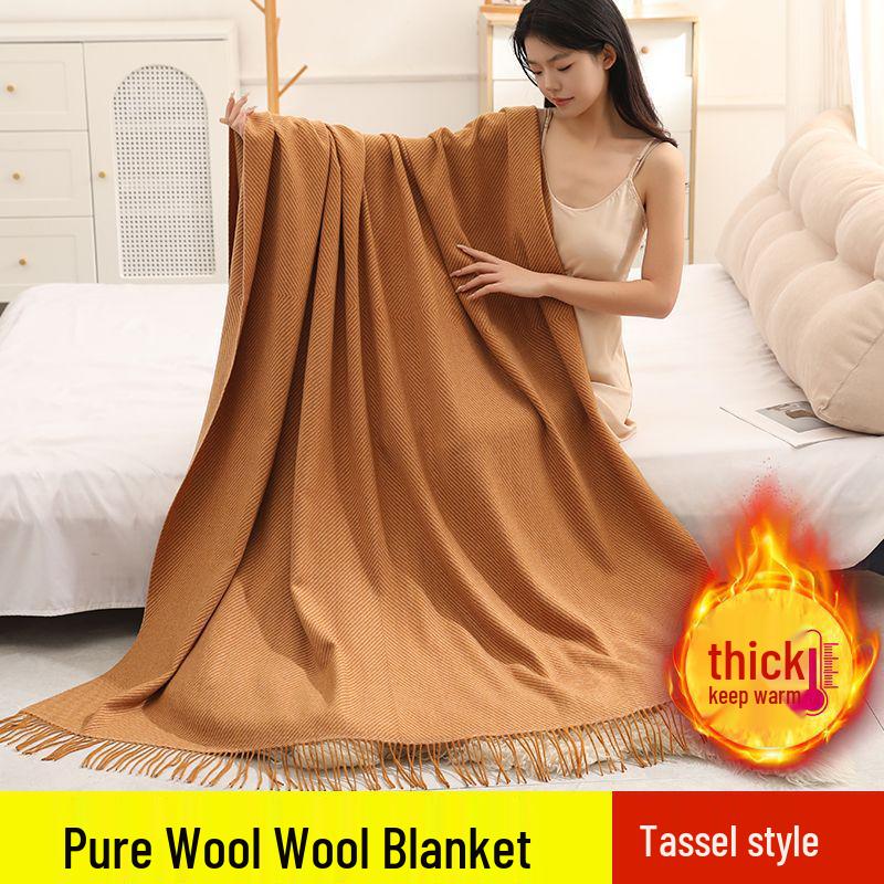 

Pure Wool Tassel Shawl & Blanket - Thick, Warm, Skin-Friendly, Two-in-One Air Conditioning Blanket 2m x 1.4m ~1.55 lbs
