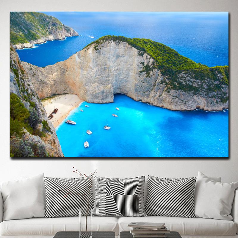 Zakynthos Island Greece Landscape Canvas Painting Navagio Beach Seascape Ocean Posters and Prints Wall Art Wall Decor Cuadros