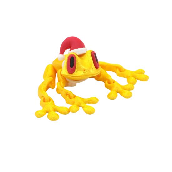 Christmas Hat Frog Refrigerator Magnet 3D Printed Movable Joints Frog Fidget Toy Articulated Animal Model Figurine Fridge Magnetic Frog Decoration