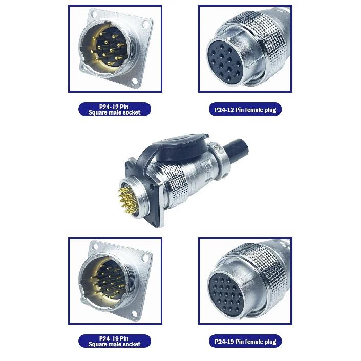 PLS24 WS24 Circular Metal Aviation Socket Plug Wire Female Male Connector M24 Threaded Coupling Panel 6/10/12/19 Pin