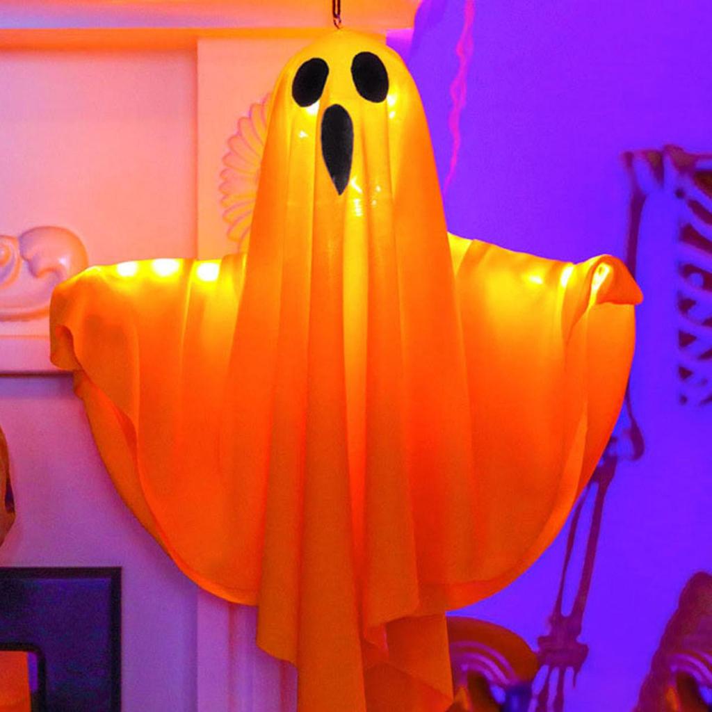 Light Up Halloween LED Ghost Hangs Decoration White Flying Ghosts Tree Ornaments Halloween Pendant For House Party Supplies