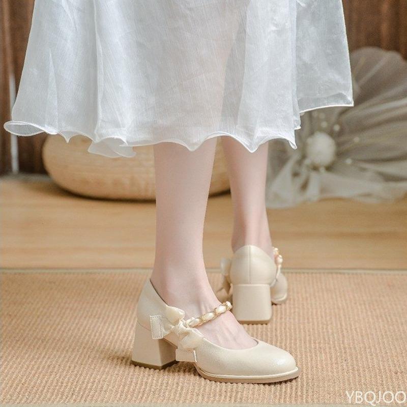 Women's High Heels Cute Square Spring New Style Versatile Elegant Simple Daily Comfortable Coarse Heels Women's Shoes
