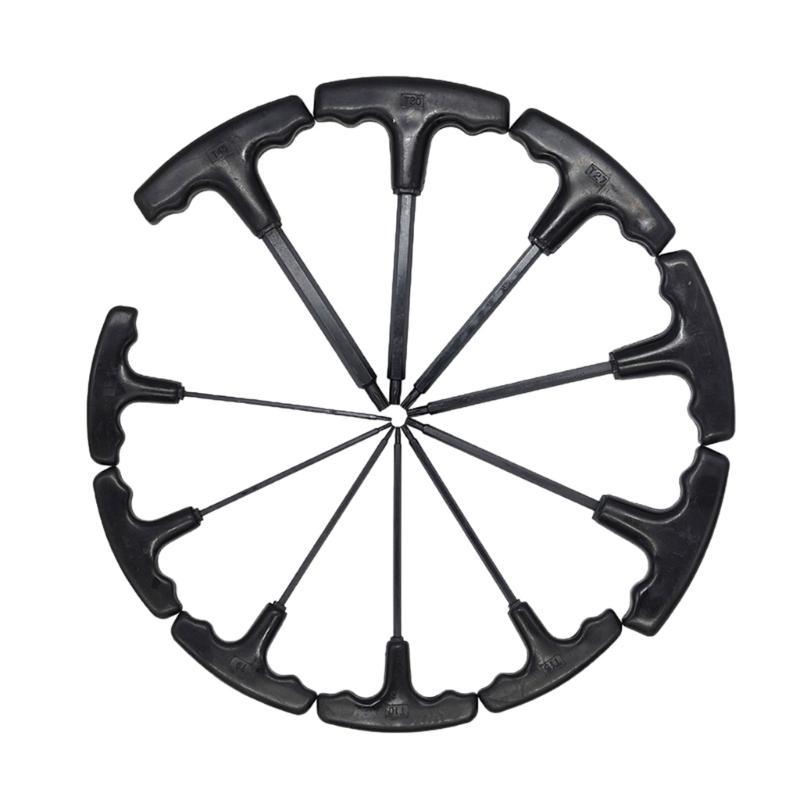 

10Pcs Hex Key Set With Flat Head T-Shaped Handle 2-10mm Wrench Multifunctional Spanners for Mechanical Maintenance чёрный