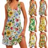Women's Casual Fashion V-neck Sleeveless Floral Print Side Pocket Dress
