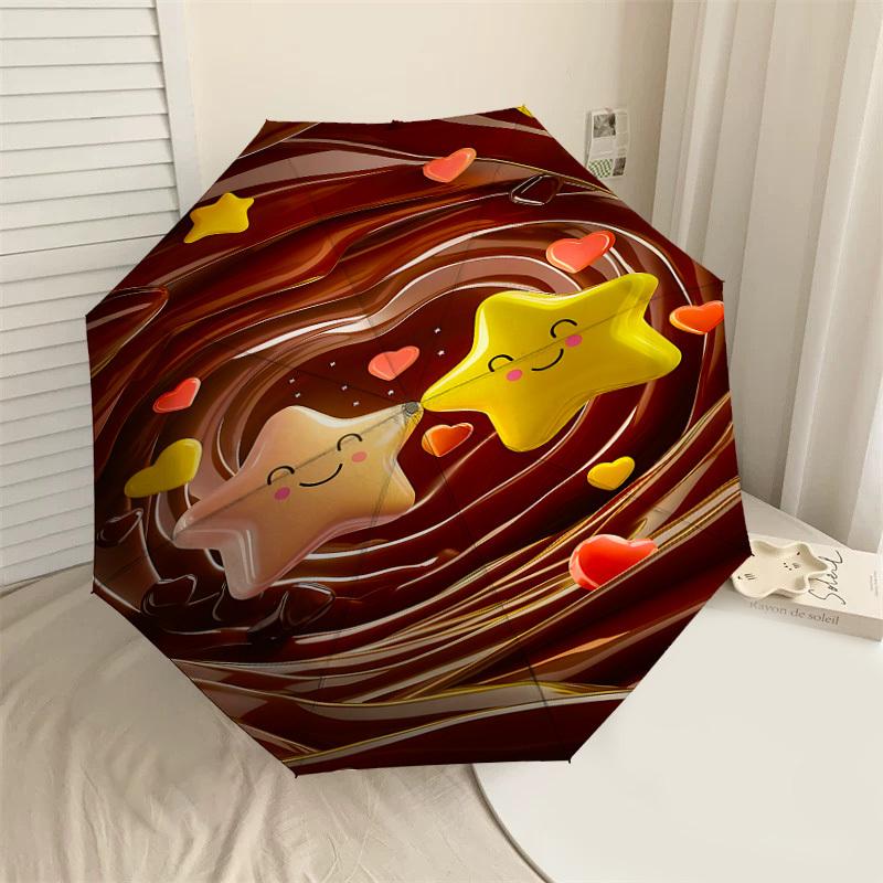 

1PC Chocolate Hearts Automatic Open/Close Umbrella with Windproof, 8-Rib Sturdy Canopy, Durable Ribs, Fashionable Design1295A