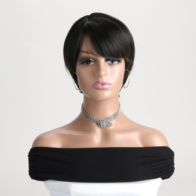Ladies Short Bob Wig Synthetic Wig with Bangs Black Brown Hair Wigs for Black Women Party Daily Used Heat Resistant Fiber Wig