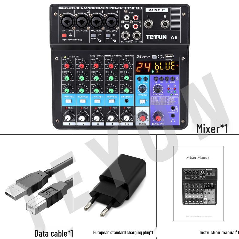 

Te Yun 6-Channel Digital Mixer & Sound Card for Microphones, Mobile & Computer