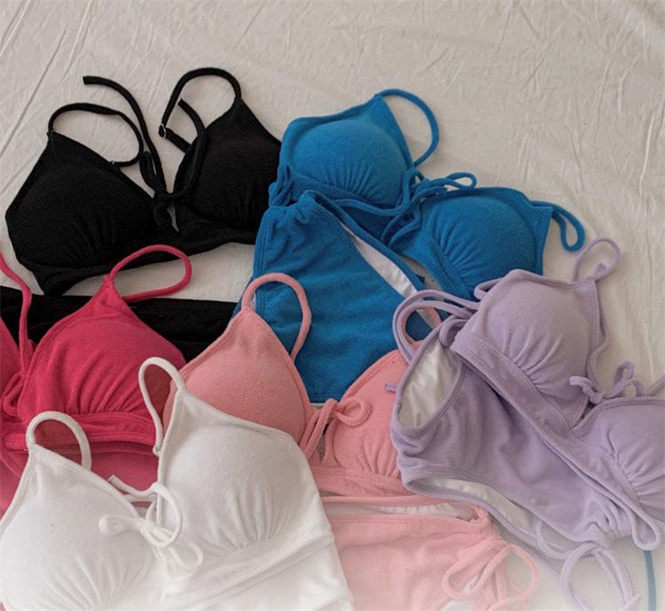 2024 Solid Color Sexy Push-Up Bikini - Lace-Up Multicolor Swimsuit