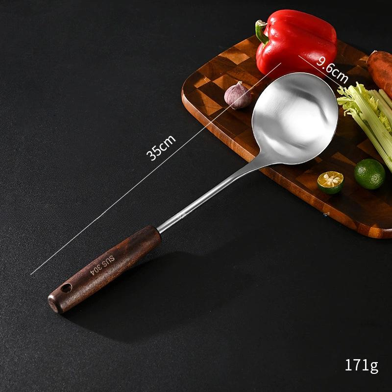 304 Stainless Steel Spatula Ladle Skimmer Set Vintage Wooden Handle High Temp Resistant Kitchen Cooking Utensils