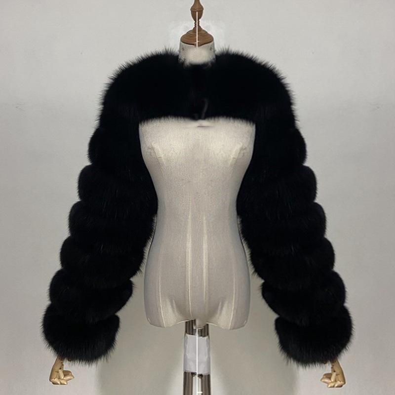 Furry Coat Femme Top Fashion Winter High Quality Faux Fox Fur Coat Women Elegant Patchwork Long Sleeve Warm Mink Short Jackets