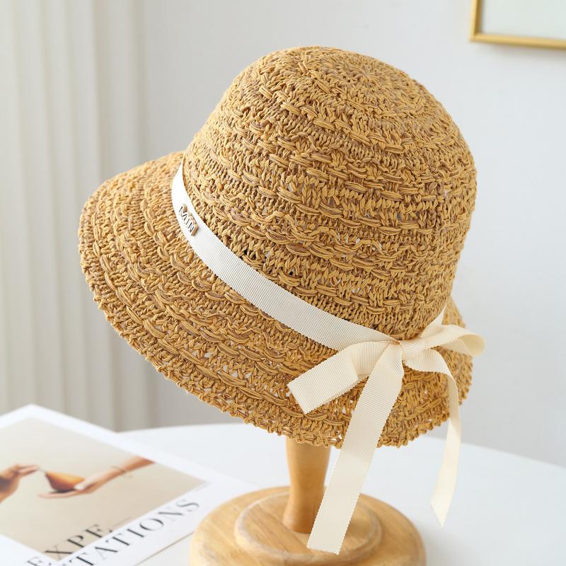 Sunhatsunhat Knitted Fisherman Hat With Ribbon And Metal, Bucket Hat Spring, Summer, Autumn, Windproof, Versatile Women