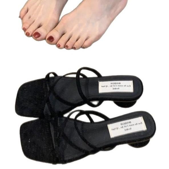 Soft Leather Version~ French Gentle Thick-heeled Sandals Female Evening Breeze with Skirt Open-toed Fairy Square Head with Cool Slippers