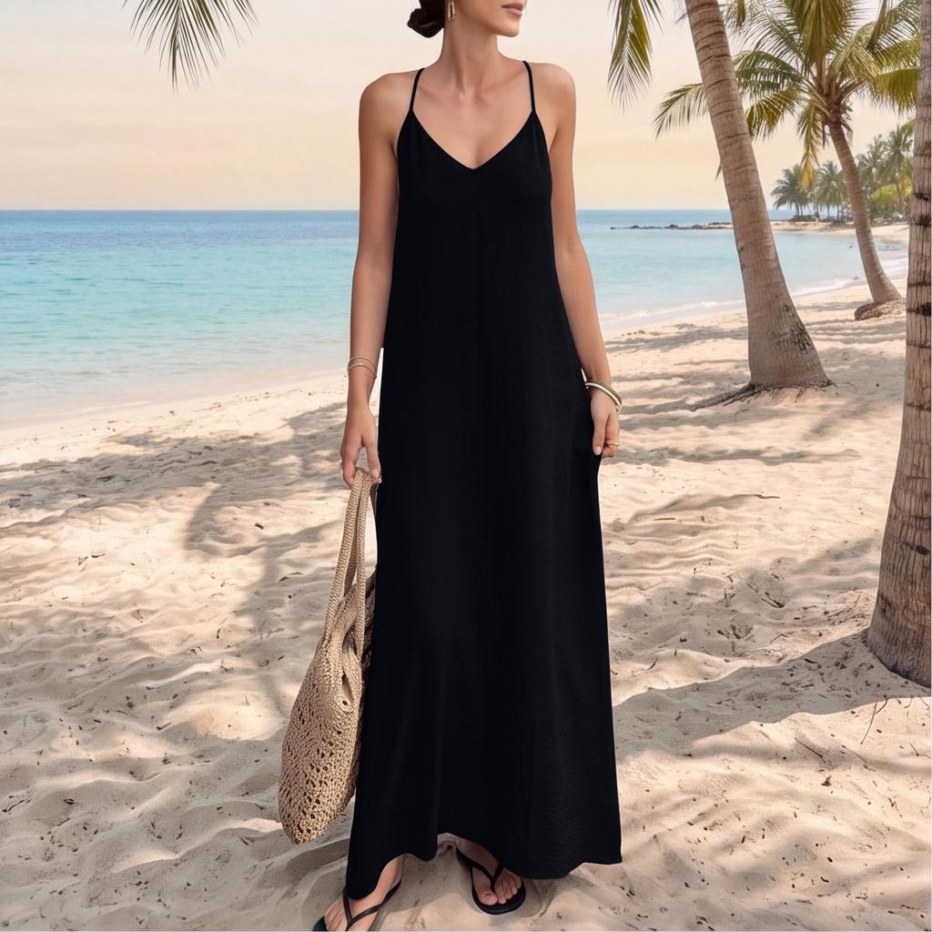 Ärmelloses Maxikleid für Damen Lässiger Lockere Passform Langes Sommerkleid Sommerkleider für Damen UK Damen Sommerkleider UK