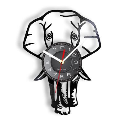 Safari Zvíře Slon Nástěnné Umění Nástěnné Hodiny Africká Divoká Zvířata Slon Dětský Pokoj Nástěnná Dekorace Vintage Vinylová Deska Nástěnné Hodiny