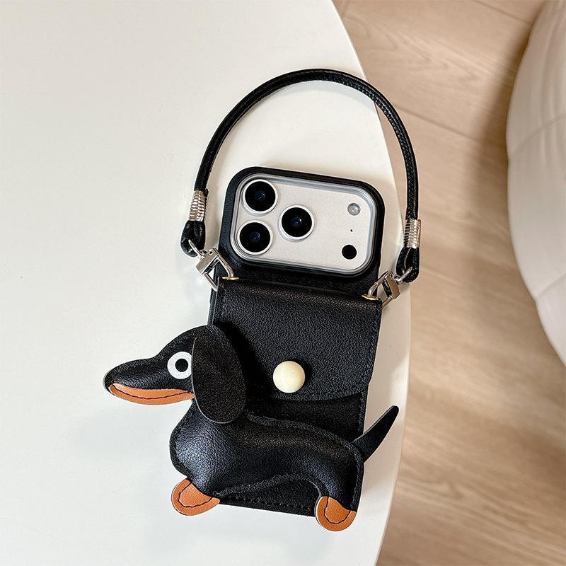 

Dachshund Wallet Card Holder for Apple 16 Litchi Pattern Phone Case for IPhone 17promax Portable Lanyard 15 For iPhone 17Promax