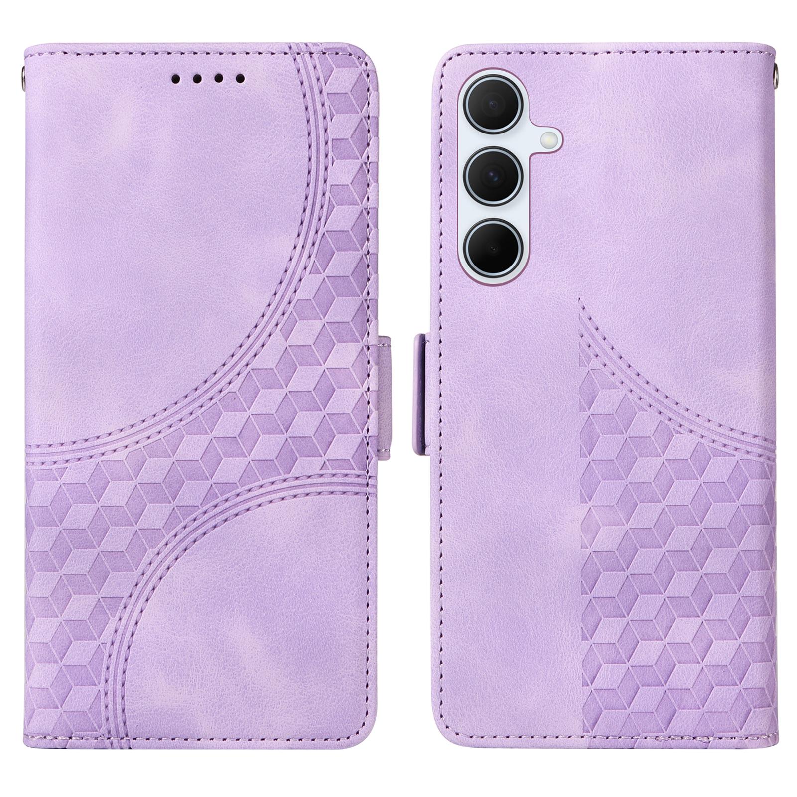 

Чехол для Samsung Galaxy A56 5G из ПУ кожи с ромбовидным звездным тиснением Purple