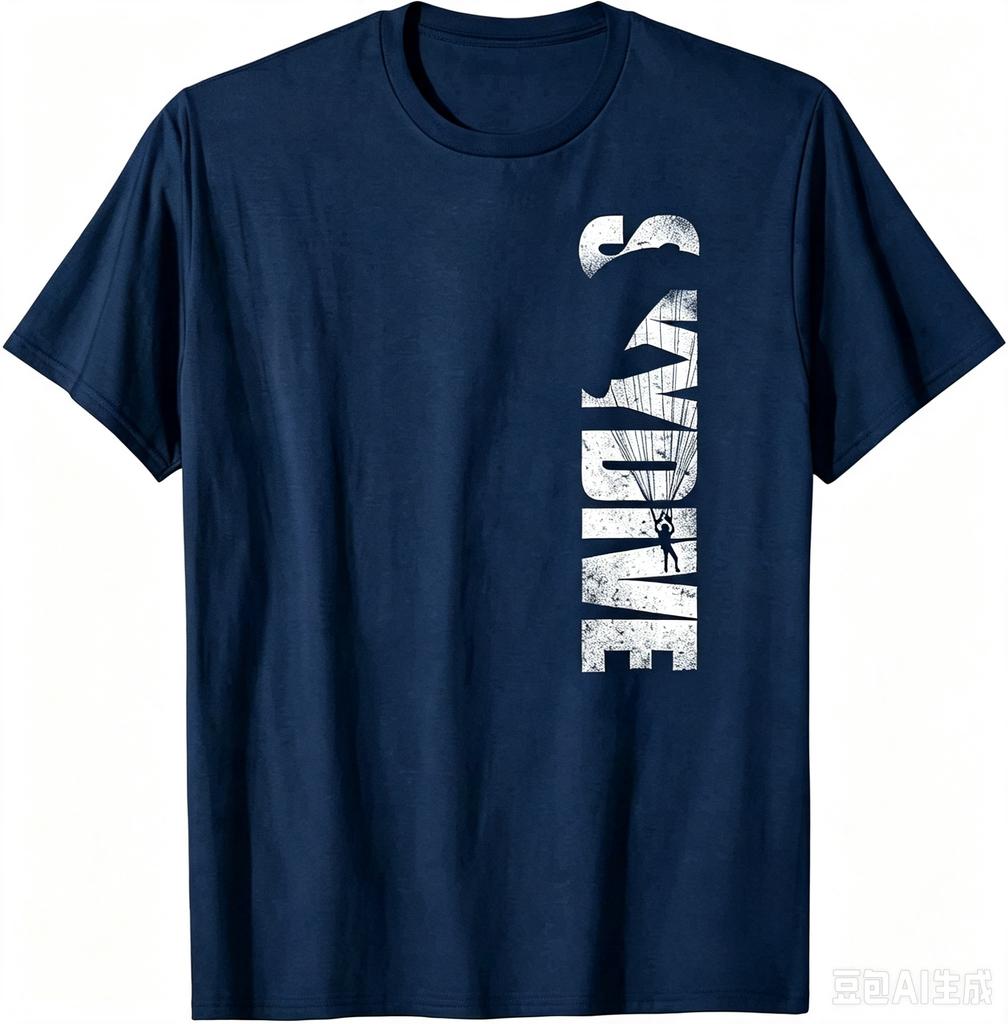 Unisex Distressed Skydiver Silhouette Letter Print TShirt Casual Loose Crew Neck Short Sleeve Extreme Sports Outdoor