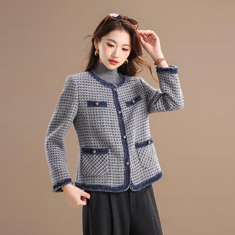 Qianbainian Women's French Retro Tweed Jacket