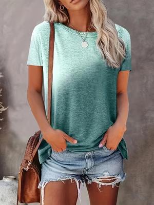 Farbblock-T-Shirt mit Rundhalsausschnitt, lässiges Kurzarm-T-Shirt für Frühling und Sommer, Damenbekleidung