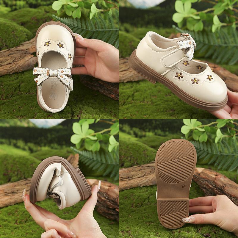 Girls' princess shoes 2025 spring and autumn new baby girl leather shoes 0-2 years old 3 soft-soled single shoes floral bow shoes