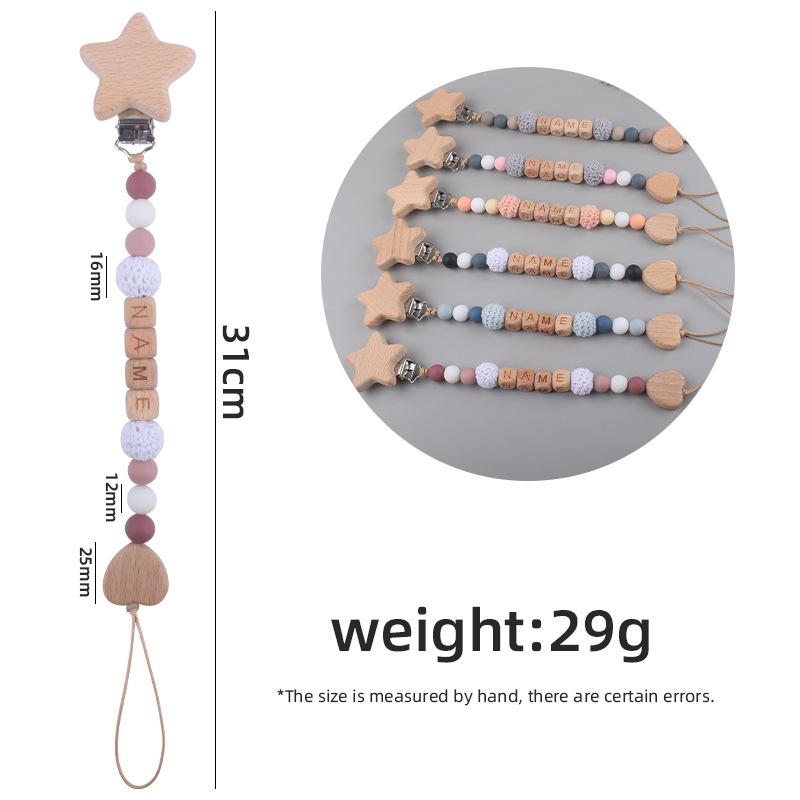 1PC Baby Pacifier Clip Catena Stelle Amore Legno Sicuro Dentiere Catene Succhietto Masticare Giocattoli Dentizione Dummy Nipple Holder