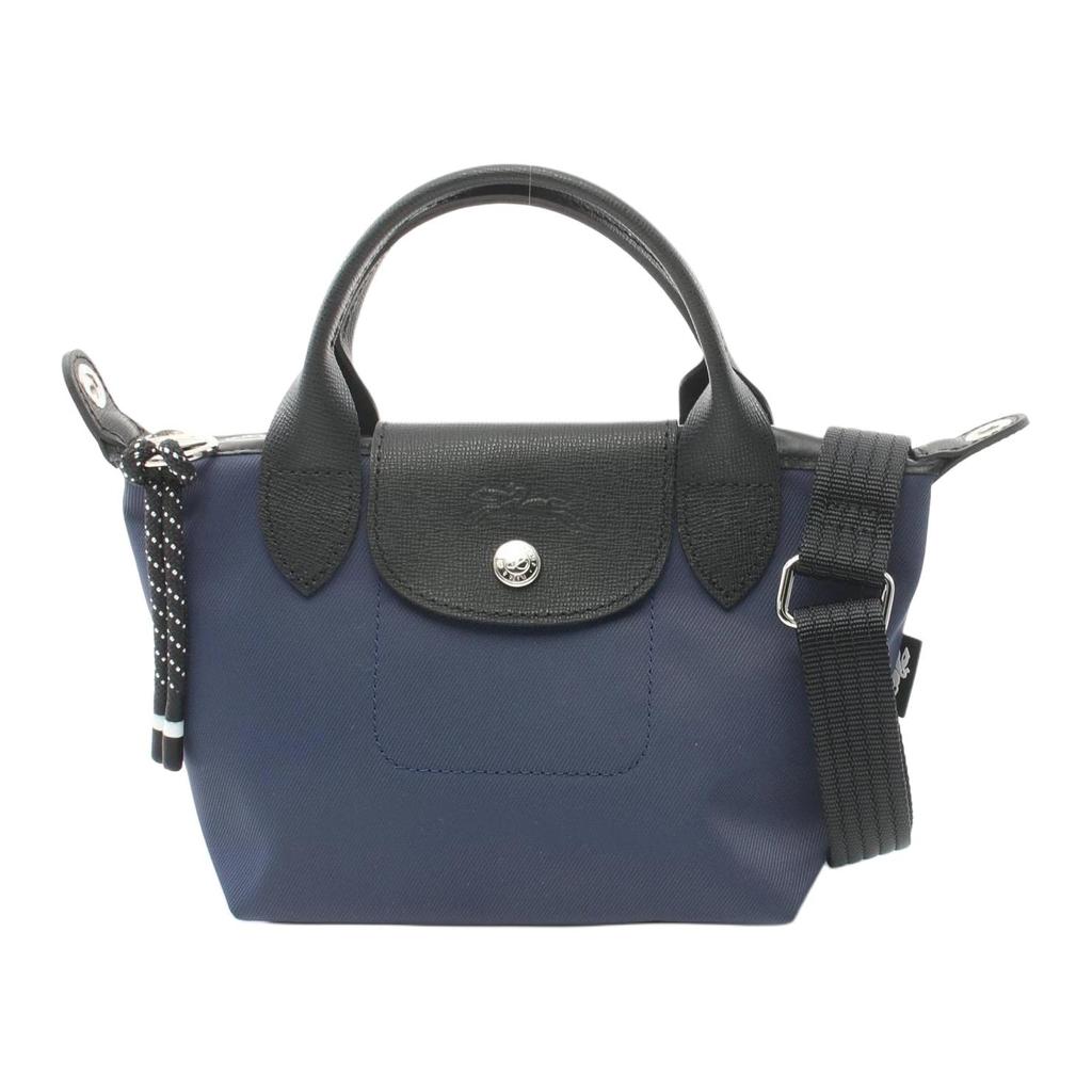 Longchamp Le Pliage Energy 17 Chiusura a Scatto con Zip Manico Corto Tela con Bordi in Pelle Mini Borsa a Spalla Borsa da Donna Blu 1500HSR006