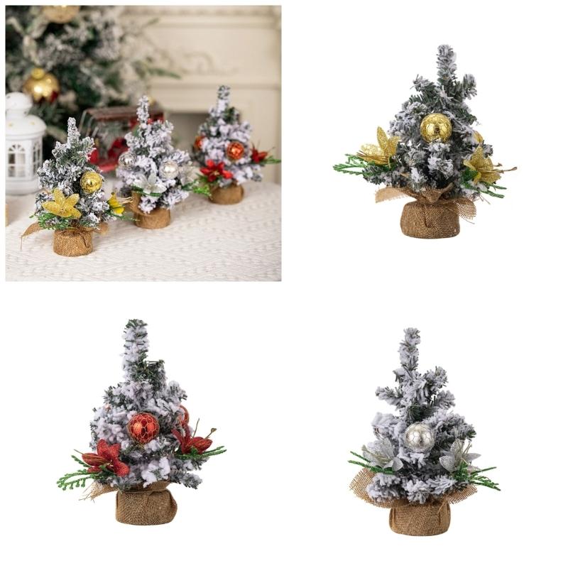 Small Tabletop Festival Display Tree Plush Trimmed Miniature Christmas Tree Festival Table Ornament for Home Decors
