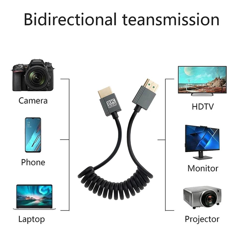 8K Ultra HD HDMI-Compatible To HDMI-Compatible Coiled Cable Male To Male Extreme Thin HDMI-Compatible 2.1 Cable 8K@60Hz 4K@120Hz
