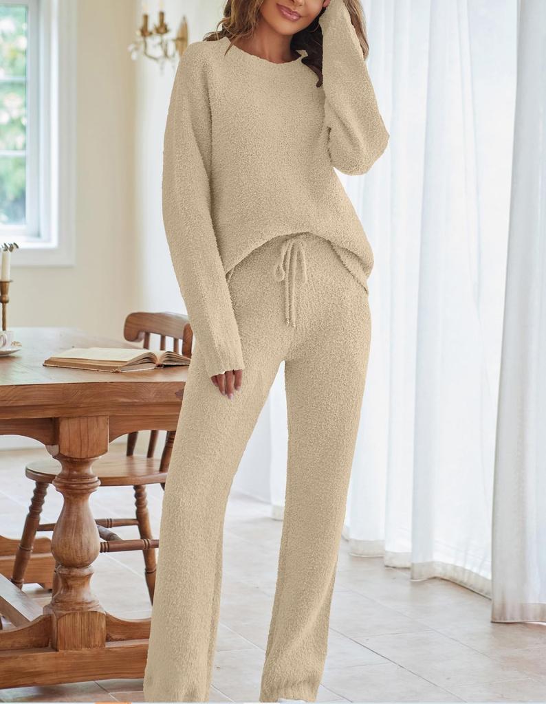 Damen Lässiges Lounge-Set - Weiches Fleece Langarm-Oberteil & Jogginghose mit Kordelzug