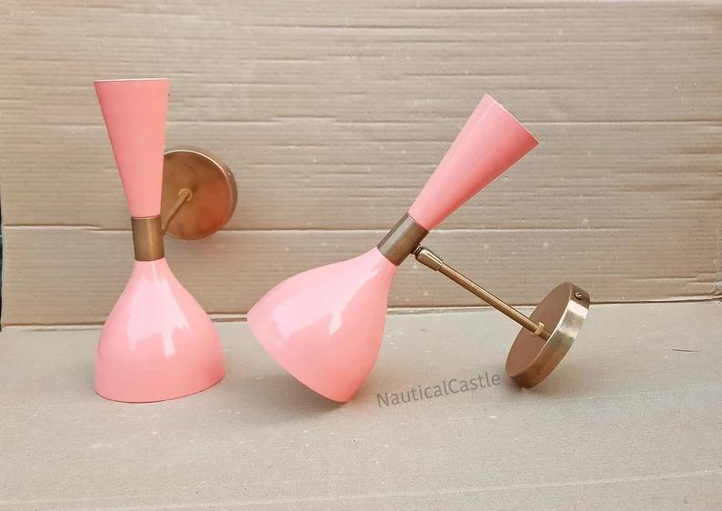

Pink Brass Diabolo Wall Sconce - Mid Century Modern Light (Set of Two) рожевий